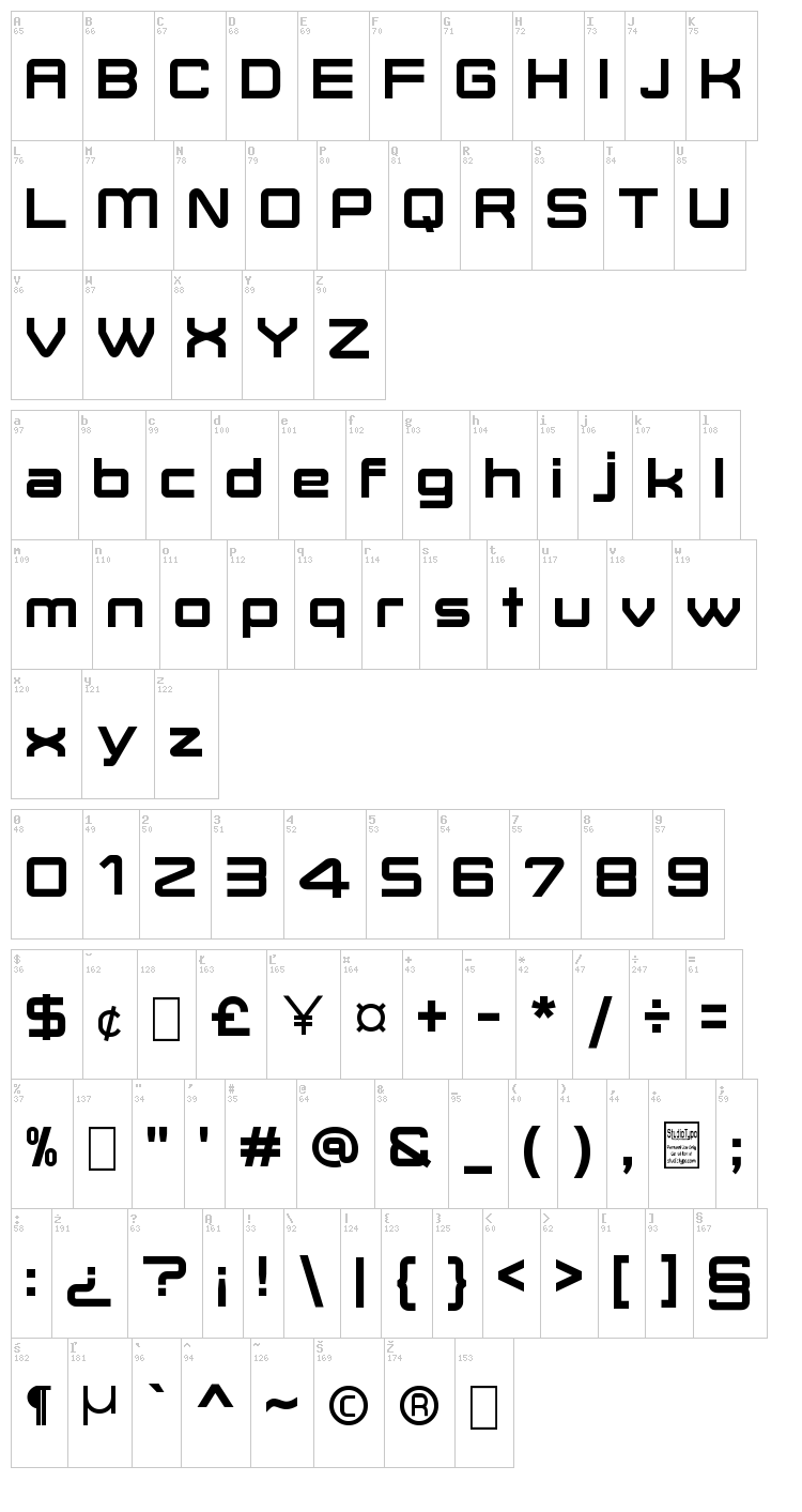 Move-X font map